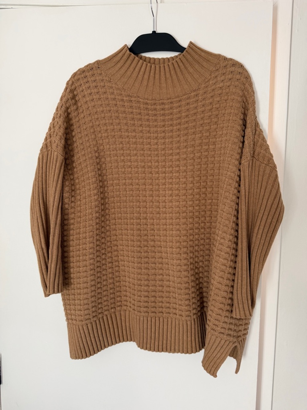 French Connection Camel Bubble Knit Oversized Sweater